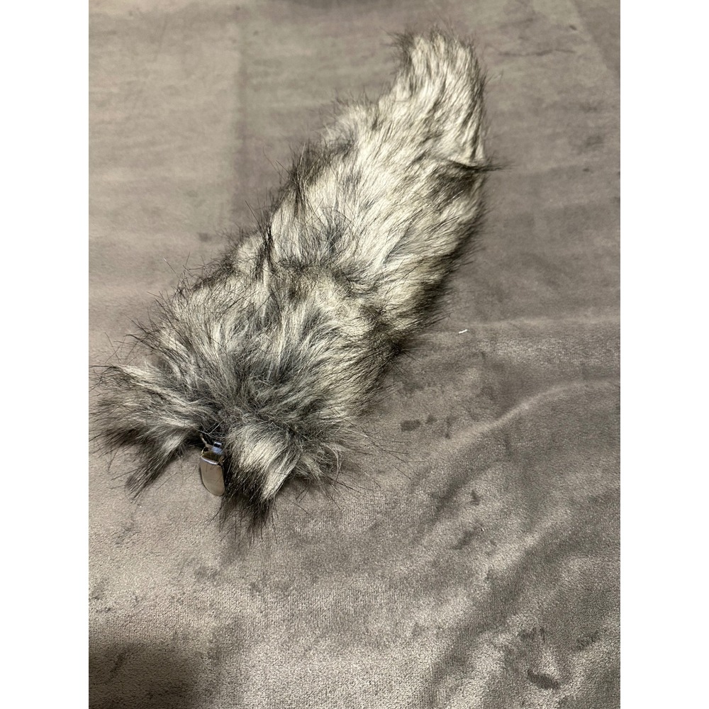Grey Black Faux Fur Animal Tail Cosplay Costume Accessory with Clip 11 Inch